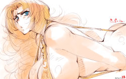 Rule 34 | 1girl, ass, bleach, blonde hair, blue eyes, breasts, jewelry, large breasts, matsumoto rangiku, messy hair, mike156, necklace, sketch, slingshot swimsuit, solo, swimsuit, thong