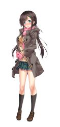 Rule 34 | 1girl, absurdres, aikagi (azarashi soft), aqua eyes, azarashi soft, black socks, blush, brown hair, coat, full body, game cg, gintarou (kurousagi108), gloves, hair ornament, hairclip, highres, kneehighs, loafers, long hair, long sleeves, looking at viewer, non-web source, nose blush, open clothes, open coat, open mouth, own hands together, pleated skirt, scarf, shoes, skirt, socks, solo, takanashi shiori, transparent background, twintails