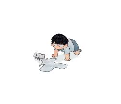 Rule 34 | 1boy, all fours, black hair, commentary, cup, cutystuffy, english commentary, kageyama shigeo, male focus, mob psycho 100, shirt, short hair, short sleeves, simple background, solo, spill, white background