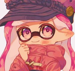 Rule 34 | 1girl, closed mouth, commentary request, commission, highres, inkling, inkling girl, inkling player character, jacket, long hair, looking at viewer, nintendo, ochocho2828, pink hair, pointy ears, purple eyes, red jacket, simple background, smile, solo, splatoon (series), tentacle hair, upper body, white background