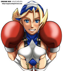 Rule 34 | 1girl, blonde hair, blue eyes, boxing gloves, breasts, capcom, justice gakuen, large breasts, long hair, open mouth, shiritsu justice gakuen, short hair, smile, solo, tiffany lords, yas