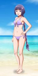 Rule 34 | 1girl, bikini, boruto: naruto next generations, highres, kakei sumire, naruto, naruto (series), ponytail, purple bikini, purple hair, side-tie bikini bottom, swimsuit