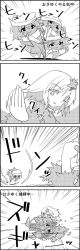 Rule 34 | 4koma, ^^^, afterimage, aki shizuha, beckoning, butterfly net, captured, clenched hands, comic, commentary request, dress, emphasis lines, greyscale, hair ornament, hand net, hands up, hat, highres, holding, holding butterfly net, in net, leaf, leaf hair ornament, letty whiterock, long sleeves, monochrome, running, scarf, short hair, smile, speed lines, tan, tani takeshi, touhou, translation request, wide sleeves, yukkuri shiteitte ne