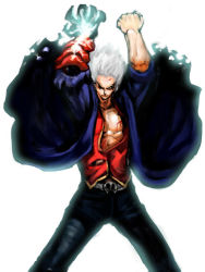 Rule 34 | 00s, 1boy, blood, blue eyes, capcom, devil bringer, devil may cry (series), devil may cry 4, male focus, nero (devil may cry), solo, white background, white hair