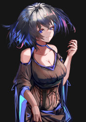 Rule 34 | 1girl, absurdres, antenna hair, bare shoulders, black background, blue eyes, blue hair, breasts, cleavage, closed mouth, fashion, hair between eyes, highres, honkai (series), honkai impact 3rd, liuyun baihua, looking at viewer, seele vollerei, simple background, smile, smug, solo