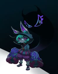 Rule 34 | 1girl, absurdres, animal ears, black background, black hoodie, ears through headwear, frown, full body, green hair, highres, hood, hood up, hoodie, league of legends, nail polish, oversized clothes, pants, purple pants, roxy thefoxy, sandals, short hair, sleeves past fingers, sleeves past wrists, standing, toenail polish, toenails, vex (league of legends), vex shadow (league of legends)