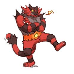 Rule 34 | angry, beau 555, black hair, claws, creatures (company), crossed arms, fire, furry, game freak, gen 7 pokemon, incineroar, md5 mismatch, nintendo, pokemon, pokemon (creature), pokemon sm, red hair, solo, striped, tail, tiger