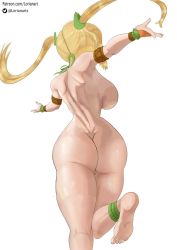 Rule 34 | 1girl, ass, ass focus, back, bare shoulders, barefoot, blonde hair, bottomless, bracelet, breasts, butt crack, fairy tail, feet, harem outfit, highres, huge ass, jewelry, large breasts, long hair, lorianarts, lucy heartfilia, no panties, nude, nude filter, pussy, soles, solo, third-party edit, toes, twintails