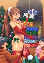 Rule 34 | 2boys, 2girls, :d, ahoge, artist name, bikini, blush, box, breasts, brown hair, censored, christmas, christmas tree, condom, condom on penis, covered erect nipples, cum, dated, elbow gloves, erection, futanari, gift, gift box, gloves, green eyes, indoors, kamiya midori, large breasts, long hair, looking at another, mosaic censoring, multiple boys, multiple girls, open mouth, original, penis, ponytail, red bikini, red gloves, red legwear, sagging testicles, skindentation, smile, snow, sweat, swimsuit, testicles, thighhighs, used condom, used condom on penis, veins, veiny penis, window, zheng