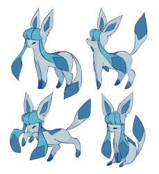Rule 34 | bad id, bad tumblr id, charamells, closed eyes, commentary, creature, creatures (company), english commentary, full body, game freak, gen 4 pokemon, glaceon, nintendo, no humans, pokemon, pokemon (creature), simple background, sitting, standing, white background