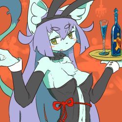 Rule 34 | 1girl, animal ears, cat, fake animal ears, fake rabbit ears, female focus, furry, furry female, leotard, long hair, looking at viewer, open mouth, playboy bunny, purple hair, simple background, solo, the amboina, yellow eyes