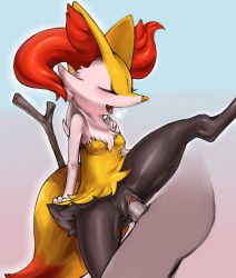 Rule 34 | 1boy, 1girl, animal ears, blue background, blush, braixen, breasts, clitoris, closed eyes, creatures (company), erection, fading, fang, fox ears, fox tail, furry, game freak, gen 6 pokemon, gradient background, grey background, hetero, highres, ibushiro, interspecies, leg lift, nintendo, open mouth, penis, pokemon, pokemon (creature), pokemon xy, pokephilia, pussy, pussy juice, sex, shiny skin, simple background, small breasts, spread legs, standing, steam, stick, tail, teeth, third-party edit, tongue, uncensored, vaginal
