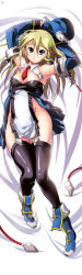 Rule 34 | 1girl, arc system works, armpits, beret, blazblue, blonde hair, blue footwear, boots, breasts, dakimakura (medium), detached sleeves, flat chest, full body, green eyes, hat, highres, long image, no panties, noel vermillion, small breasts, solo, tall image, thighhighs