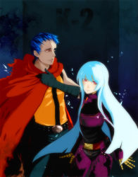 Rule 34 | 1boy, 1girl, astronotus, bad id, bad pixiv id, blue hair, gloves, highres, k9999, kula diamond, long hair, red eyes, snk, the king of fighters