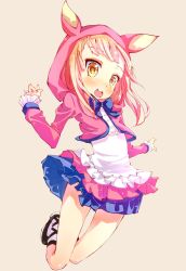 Rule 34 | 10s, 1girl, akb0048, animal ears, blonde hair, blunt bangs, blush, child, hato haru, highres, hood, legs, long hair, looking at viewer, open mouth, ribbon, shinonome sonata, simple background, skirt, solo, yellow eyes