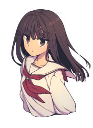 Rule 34 | 1girl, black eyes, black hair, blunt bangs, closed mouth, collarbone, commentary, cropped arms, cropped torso, everyntrge, highres, long hair, looking at viewer, neckerchief, original, red neckerchief, sailor collar, school uniform, serafuku, sidelocks, simple background, solo, upper body, white background, white sailor collar