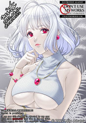 Rule 34 | 1girl, bracelet, breasts, earrings, highres, jewelry, large breasts, mito amatsu, necklace, red eyes, underboob, white hair