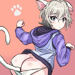Rule 34 | 10s, 1girl, anal, anal tail, anastasia (idolmaster), animal ears, animal hands, ass, blush, butt crack, butt plug, cat, cat ears, cat paws, cat tail, closed mouth, fake tail, female focus, idolmaster, idolmaster cinderella girls, looking at viewer, panties, sex toy, simple background, solo, tail, takahiro (kagoshima), takahiro (rikky), underwear