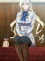 Rule 34 | 10s, 1girl, blonde hair, blue eyes, boots, celia kumani entory, drill hair, highres, long hair, pantyhose, screencap, solo, stitched, third-party edit, walkure romanze