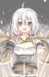 Rule 34 | 1girl, blush, breasts, dot nose, grey background, grey hair, heart, highres, lyna the light charmer, purple eyes, raion (inoueraion), solo, tagme, yu-gi-oh!