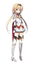 Rule 34 | 1girl, armor, armored dress, blonde hair, blue eyes, boots, cape, full body, gloves, greaves, hairband, juukishi cutie bullet, long hair, low twintails, necktie, sara tefal, school uniform, shoulder armor, solo, pauldrons, standing, thigh boots, thighhighs, transparent background, twintails, very long hair, yuuki hagure, zettai ryouiki
