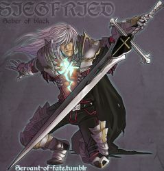 Rule 34 | 1boy, armor, balmung (fate/apocrypha), cape, fate/apocrypha, fate (series), gauntlets, glowing, long hair, male focus, servant of fate, siegfried (fate), silver hair, solo, sword, weapon