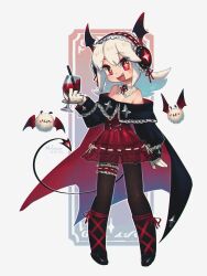 Rule 34 | + +, 1girl, :d, absurdres, alternate eye color, bat (animal), blood, cape, cup, demon tail, digitan (porforever), drinking glass, fang, frilled hairband, frills, gloves, hairband, highres, looking at viewer, medium hair, open mouth, original, pantyhose, porforever, red skirt, skirt, smile, tail, vampire, white gloves, white hair, wine glass