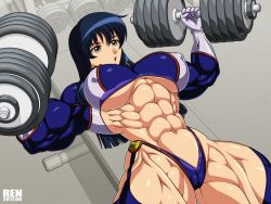 Rule 34 | 1girl, abs, breasts, extreme muscles, long hair, ren (tainca2000), revealing clothes, tagme, underboob