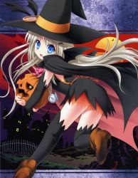 Rule 34 | absurdres, blush, flat chest, halloween, hat, highres, long hair, thighhighs, witch