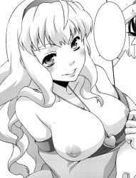 Rule 34 | 00s, 1girl, breasts, cleavage, greyscale, iuro, kuroo (project apricot), macross, macross frontier, monochrome, nipples, sheryl nome, solo