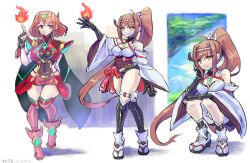 Rule 34 | absurdres, glimmer (xenoblade), highres, leotard, long hair, mother and daughter, oomasa teikoku, ponytail, pyra (xenoblade), red eyes, very long hair, xenoblade chronicles (series), xenoblade chronicles 2, xenoblade chronicles 3, xenoblade chronicles 3: future redeemed, yellow eyes