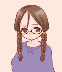 Rule 34 | 1girl, braid, brown hair, child, female focus, glasses, naoki (shibu asa ryo), original, semi-rimless eyewear, simple background, smile, solo, twin braids