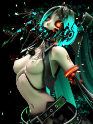 Rule 34 | 1girl, 3d, belt, breasts, bug, cable, calne ca (deino), creepy, crustacean, cyborg, deino (deino3330), female focus, hatsune miku, highres, horror (theme), isopod, jewelry, midriff, nato-kun, navel, necklace, nipples, robot, small breasts, solo, stomach, topless, topless frame, twintails, upper body, vocaloid, wire