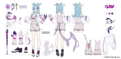 Rule 34 | + +, 1girl, blue hair, character sheet, closed mouth, club, club (weapon), commentary, creature, cross hair ornament, dragon, dragon girl, elira pendora, elira pendora (1st costume), english commentary, full body, gloves, green eyes, grey overalls, hair ornament, hair over one eye, head wings, holding, holding weapon, kamameshi gougoumaru, long hair, long sleeves, looking at viewer, low wings, mole, multicolored hair, multiple views, nijisanji, nijisanji en, off shoulder, official art, one eye covered, overalls, oversized forearms, oversized limbs, pikl (elira pendora), shoes, simple background, sleeves past fingers, sleeves past wrists, smile, socks, spiked club, standing, symbol-shaped pupils, virtual youtuber, weapon, white background, white legwear, wings