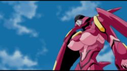 Rule 34 | animated, animated gif, attack, bouncing breasts, breasts, cannon, directed-energy weapon, energy, energy beam, energy cannon, energy weapon, firing, huge breasts, mecha, outdoors, robot, shinkon gattai godannar!!, sky, solo, standing, valspinner, weapon, wings