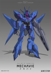 Rule 34 | alus earthree gundam, commentary, english commentary, gun, gundam, gundam build divers, gundam build divers re:rise, gunpla, harryych, highres, holding, holding gun, holding weapon, mecha, model kit, no humans, one-eyed, open hand, purple eyes, redesign, robot, solo, standing, v-fin, weapon