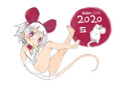 Rule 34 | 1girl, 2020, :&lt;, animal ears, barefoot, cheese, chinese zodiac, commentary request, disgaea, eating, fake animal ears, flat chest, food, full body, harada takehito, leotard, looking at viewer, mouse (animal), mouse ears, mouse tail, original, pleinair, red eyes, short hair, sketch, solo, tail, white hair, white leotard, year of the rat