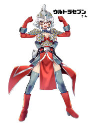 Rule 34 | 1girl, absurdres, animification, character name, full body, genderswap, genderswap (mtf), glasses, highres, personification, solo, ultra series, ultraseven, ultraseven (series), white background, white hair, yamany, yellow eyes