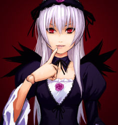 Rule 34 | 00s, 1girl, bad id, bad pixiv id, doll joints, dress, hairband, hat, joints, light purple hair, red eyes, rozen maiden, silver hair, solo, suigintou, wings, yuuji (and)