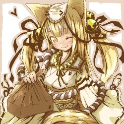 Rule 34 | animal ears, bento, fox ears, jewelry, lowres, necklace, one eye closed, original, solo, twintails, wink