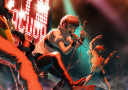 Rule 34 | band, boots, chester ocampo, drum, electric guitar, guitar, instrument, kitty barracuda, microphone, microphone stand, original, pointing, red hair, short hair, shouting, stage