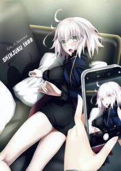 Rule 34 | 2girls, absurdres, ahoge, ass, blush, breasts, cellphone, couch, fate (series), foo (pixiv54892036), fur-trimmed collar, fur trim, highres, jeanne d&#039;arc (fate), jeanne d&#039;arc alter (fate), jeanne d&#039;arc alter (ver. shinjuku 1999) (fate), large breasts, looking at viewer, lying, multiple girls, nail polish, official alternate costume, on couch, on side, open mouth, phone, pillow, pink nails, short hair, smartphone, thighs, user interface, wicked dragon witch ver. shinjuku 1999