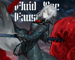 Rule 34 | 1girl, black coat, blue eyes, closed mouth, coat, e.g.o (project moon), faust (project moon), holding, holding weapon, limbus company, long sleeves, nishikujic, project moon, short hair, weapon, white hair
