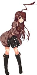Rule 34 | 1girl, ahoge, alternate costume, boots, brown eyes, brown hair, full body, hair intakes, kantai collection, kuma (kancolle), long hair, official art, pout, pouty lips, solo, stuffed animal, stuffed toy, teddy bear, torn clothes, transparent background, ugume, x x