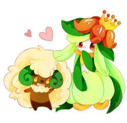 Rule 34 | 10s, blush, creatures (company), crown, dress, flower, game freak, gen 5 pokemon, hat, heart, horns, leaf, lilligant, lowres, nintendo, no humans, open mouth, pokemon, pokemon (creature), pokemon bw, red eyes, simple background, whimsicott, yellow eyes