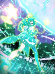 Rule 34 | 1girl, boots, cure milky, green eyes, green hair, hagoromo lala, precure, short hair, star twinkle precure, thigh boots, thighhighs, tj-type1