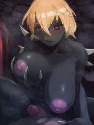 Rule 34 | 1boy, 1girl, abs, black skin, blonde hair, blush, breast hold, breast lift, breasts squeezed together, breasts, censored, cerbera (hdoom), claws, collarbone, colored skin, commentary request, commission, completely nude, deep skin, demon girl, doom (series), fang, fingernails, grabbing own breast, grey skin, hair between eyes, hdoom, heart, heart-shaped pupils, heavy breathing, hetero, highres, large areolae, large breasts, light areolae, lips, looking at viewer, matsuba (idiotlantern), mosaic censoring, nipples, nude, parted lips, penis, pov, sagging breasts, sharp fingernails, short hair, skeb commission, solo focus, spikes, sweat, symbol-shaped pupils, thick thighs, thighs, unaligned breasts