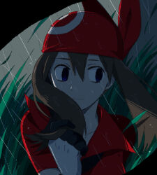 Rule 34 | 1girl, bandana, blue eyes, brown hair, closed mouth, collared shirt, commentary, creatures (company), falling leaves, game freak, gloves, grass, hair between eyes, leaf, looking down, may (pokemon), nintendo, outdoors, pokemon, pokemon (anime), pokemon rse (anime), rain, red bandana, red shirt, shirt, sidelocks, solo, upper body, wet, white gloves, yooguru (pixiv40318755)