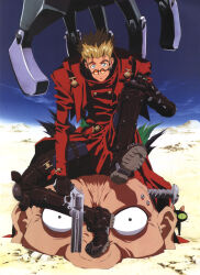 Rule 34 | absurdres, cat, coat, gun, highres, holding, holding gun, holding weapon, official art, red coat, trigun, vash the stampede, weapon