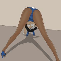 Rule 34 | 1girl, amphibia, animated, animated gif, anonymous (4chan), ass, bent over, blue leotard, brown legwear, chinese, cum, cum on body, cum on lower body, disembodied penis, disgust, high heels, leotard, marcy wu, penis, playboy bunny, shoes, v
